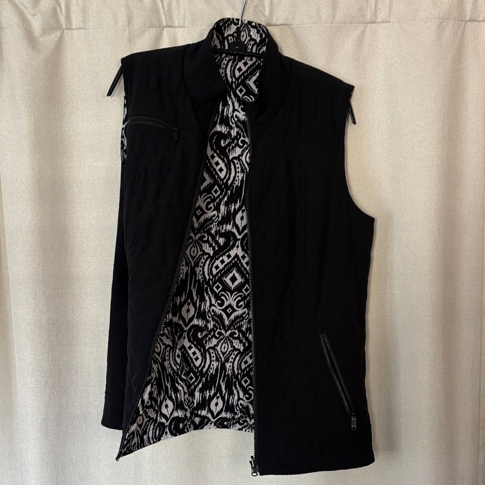 Chico's Black Quilted Vest with Patterned Interior